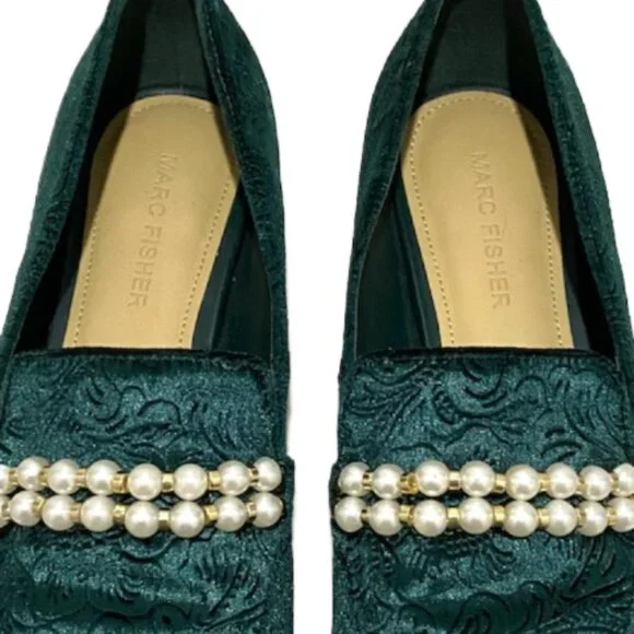 MARC FISHER Kneel Loafer Flats Dark Green Velvet Womens Size 6.5 Whimsigoth NWOB - Picture 5 of 6